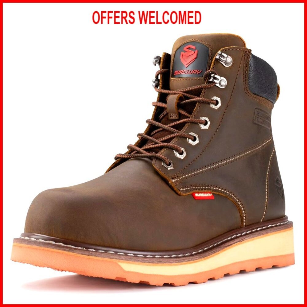 Men's 6" Work Boots Soft Toe Oil Slip Resistant Wedge Sole Durable